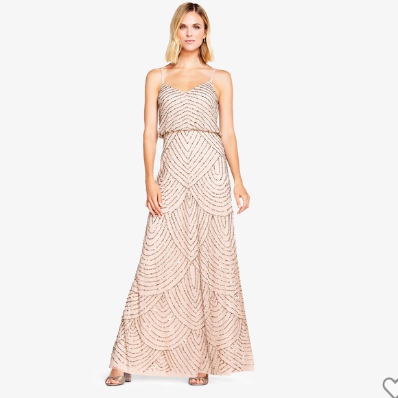 Adrianna Papell Dresses & Skirts - Adrianna Papell Art Deco Beaded Blouson Gown in Taupe Pink
